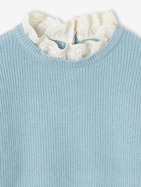 Loose-Fitting Jumper with Fancy Collar for Girls rose beige+sky blue+striped navy blue+sweet pink 