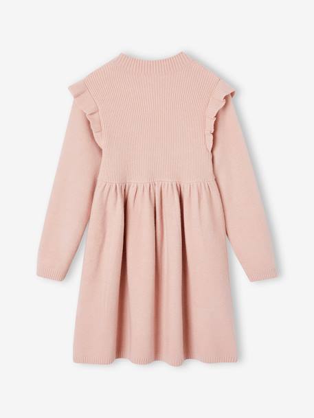 Knitted Dress with Ruffles for Girls dusky pink+night blue+rosy 