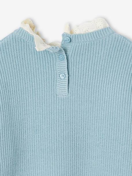 Loose-Fitting Jumper with Fancy Collar for Girls rose beige+sky blue+striped navy blue+sweet pink 