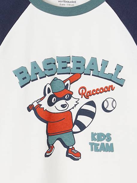 Sports Top with Raccoon Motif & Contrasting Raglan Sleeves for Boys ecru 