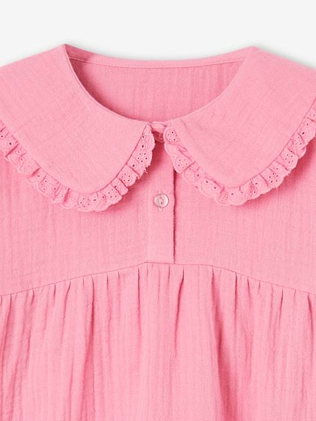 Cotton Gauze Blouse with Fancy Peter Pan Collar for Girls grey blue+old rose 