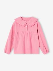 Cotton Gauze Blouse with Fancy Peter Pan Collar for Girls