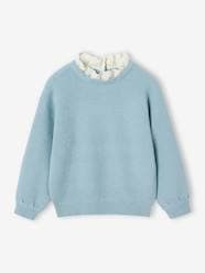 Girls-Cardigans, Jumpers & Sweatshirts-Loose-Fitting Jumper with Fancy Collar for Girls