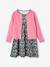 Dress & Jacket Outfit with Floral Print for Girls emerald green+mustard+rose 