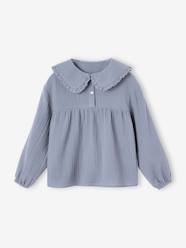 Cotton Gauze Blouse with Fancy Peter Pan Collar for Girls