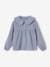 Cotton Gauze Blouse with Fancy Peter Pan Collar for Girls grey blue+old rose 