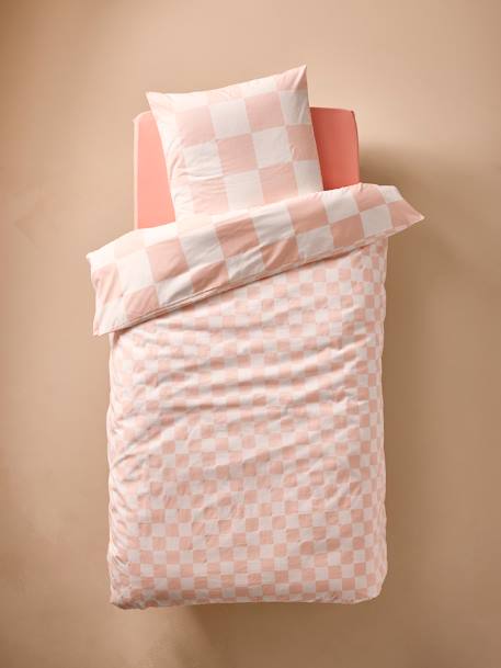 Duvet Cover + Pillowcase Set for Children, with Recycled Cotton Content, Damier Good Vibes chequered pink 