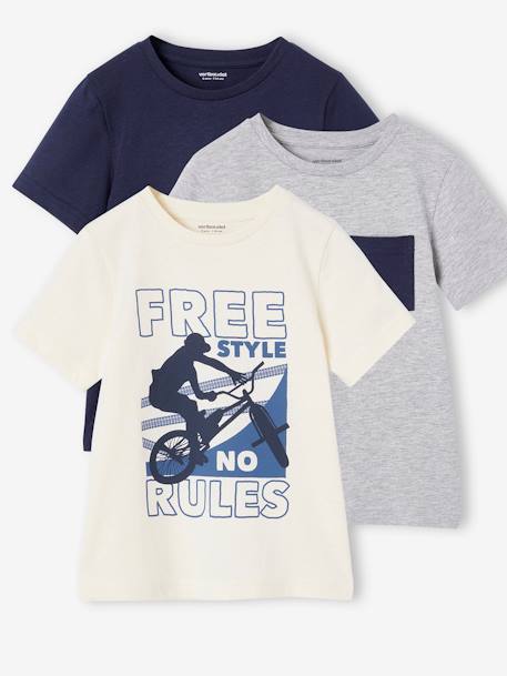 Pack of 3 T-Shirts for Boys ecru+peacock blue+yellow 