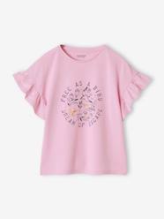 Girls-Tops-T-Shirts-T-Shirt with Motif & Ruffle on the Sleeves, for Girls