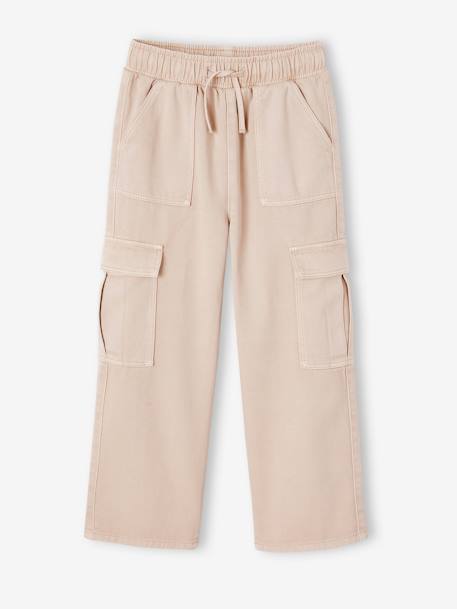 Easy-to-Slip-On Cargo Trousers for Girls mauve+pearly grey 