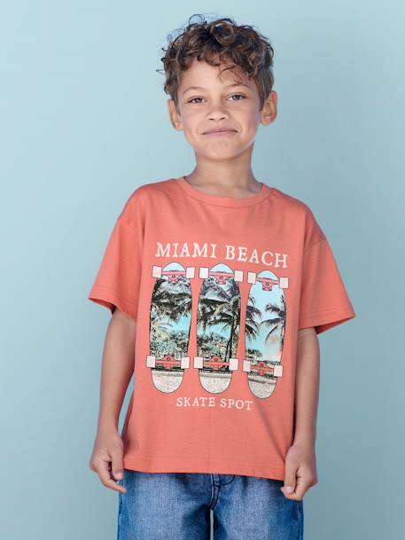 T-Shirt for Boys aqua green+coral+ecru 