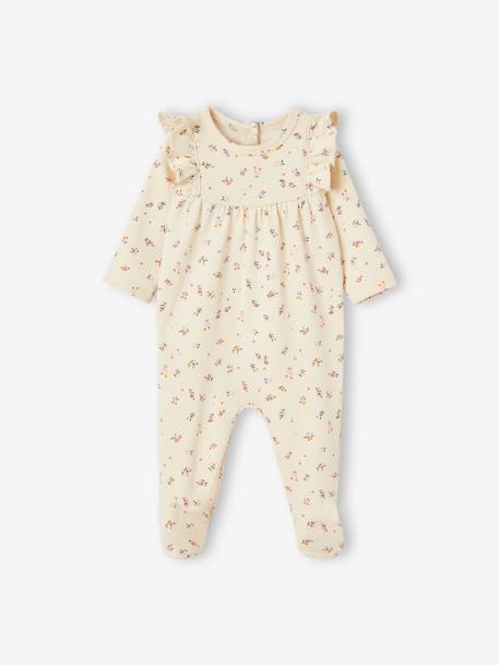 Floral Sleepsuit with Ruffles & Back Opening for Babies ecru 