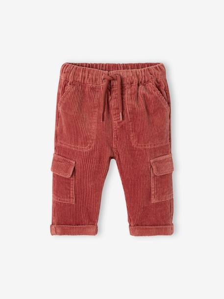 Corduroy Cargo-Style Trousers for Babies taupe+terracotta 