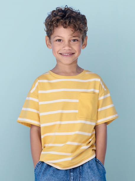 Striped T-Shirt for Boys aqua green+ochre 