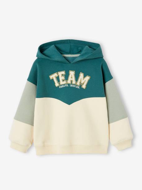 Colourblock Sports Hoodie for Girls ecru+emerald green 