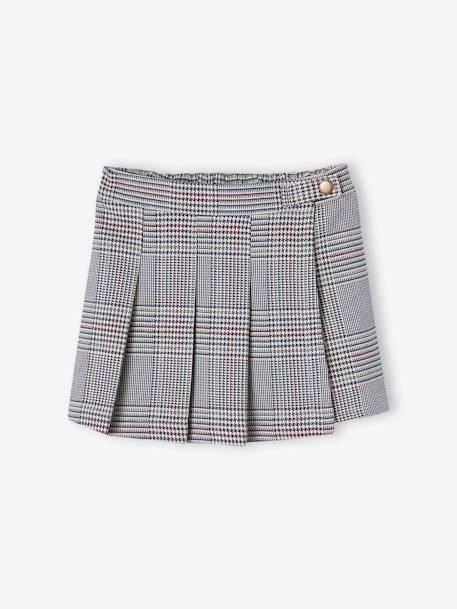 Flannel Skort for Girls chequered navy blue+grey 