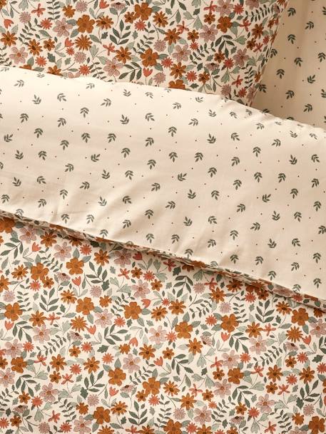 Reversible Duvet Cover + Pillowcase Set for Children, with Recycled Cotton, Retro Flowers multicoloured 