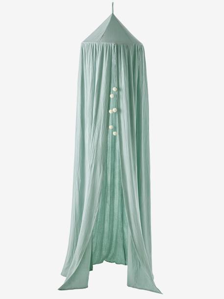 Bed Canopy in Cotton Gauze, EAU DE ROSE Theme Light Pink+sage green+sand beige 