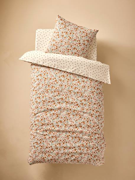 Reversible Duvet Cover + Pillowcase Set for Children, with Recycled Cotton, Retro Flowers multicoloured 