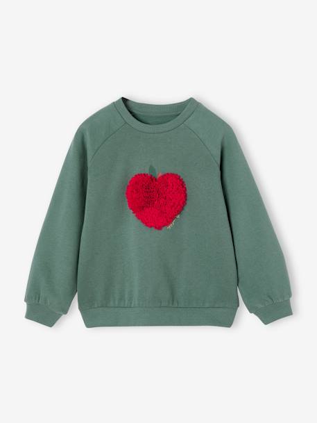 Fancy Sweatshirt for Girls ecru+emerald green+marl grey 