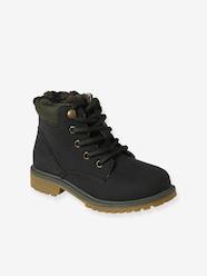 Shoes-Boys Footwear-Shoes-Leather Boots with Notched Soles, Laces & Zips