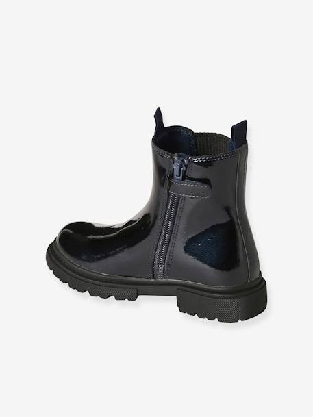 Patent Boots with Zip & Elastic for Girls navy blue 
