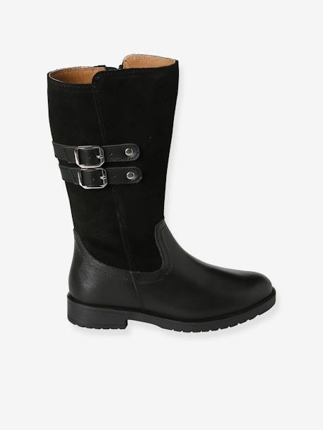 Leather Riding Boots with Zip for Girls black 