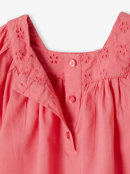 Blouse with Square Neckline, in Broderie Anglaise, for Babies ecru+raspberry pink+sage green 