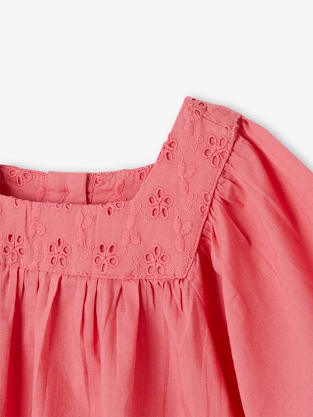 Blouse with Square Neckline, in Broderie Anglaise, for Babies ecru+raspberry pink+sage green 