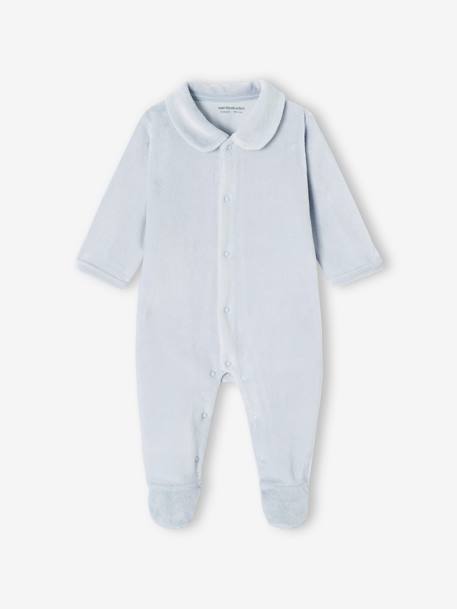 Pack of 2 Velour Sleepsuits with Front Opening for Babies cappuccino+pale blue+rose 