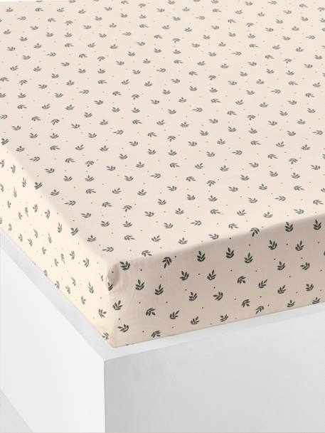 Fitted Sheet in Recycled Cotton for Children, Retro Flowers printed white 