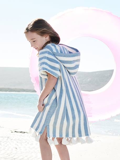 Bath Poncho for Children BLUE MEDIUM STRIPED+GREEN MEDIUM STRIPED+PINK MEDIUM STRIPED+striped yellow 