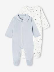Baby-Pack of 2 Velour Sleepsuits with Front Opening for Babies