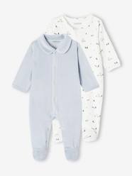 Pack of 2 Velour Sleepsuits with Front Opening for Babies