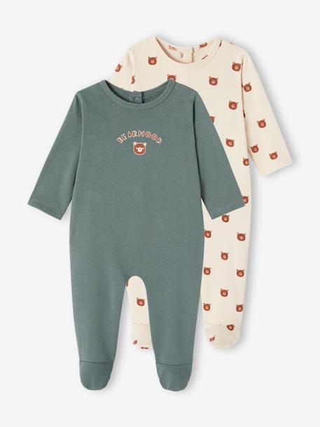 Pack of 2 'Teddy bear' Fleece Sleepsuits for Boys green 