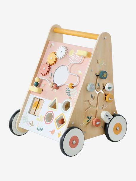 Wooden Walker with Brakes - Wood FSC® Certified rose+WHITE MEDIUM SOLID WITH DESIGN+wood 