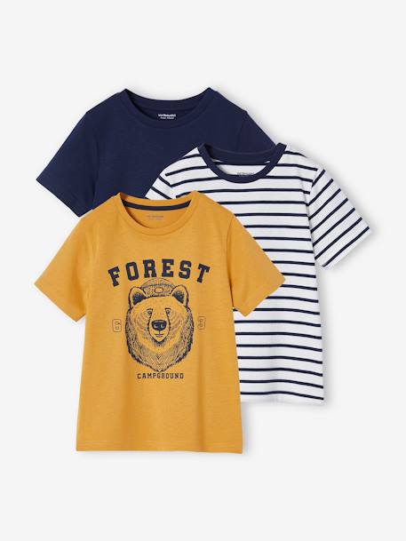 Pack of 3 T-Shirts for Boys ecru+peacock blue+yellow 