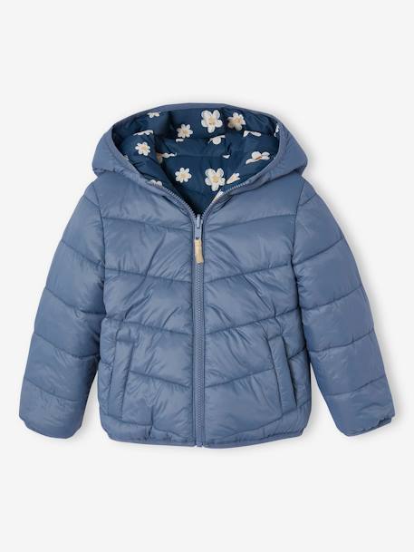 Reversible Lightweight Jacket for Girls navy blue+rosy apricot 