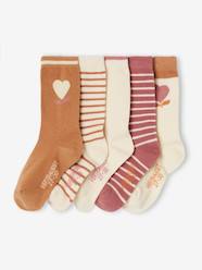 -Pack of 5 Pairs of Heart Socks for Girls