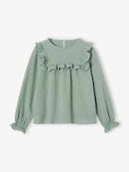 Girls-Ruffled Blouse in Cotton Gauze, for Girls