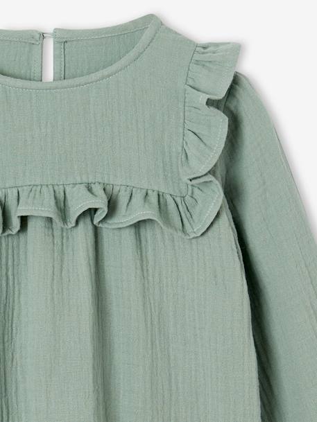 Ruffled Blouse in Cotton Gauze, for Girls blush+ecru+grey green 