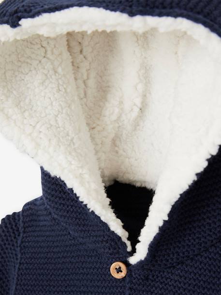 Cardigan + Detachable Hood Lined in Sherpa, for Babies navy blue 