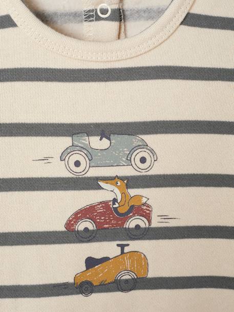 Striped Sleepsuit with Cars Motif for Baby Boys ecru 