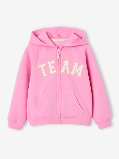 Hooded Jacket with 'Team' Sport Motif for Girls green+navy blue+sweet pink 