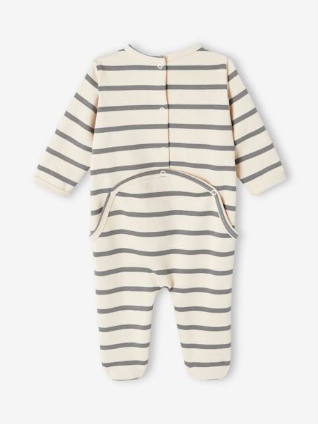 Striped Sleepsuit with Cars Motif for Baby Boys ecru 