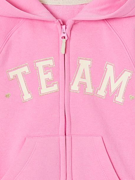 Hooded Jacket with 'Team' Sport Motif for Girls aqua green+green+navy blue+sweet pink 
