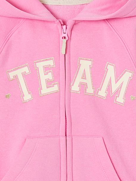 Hooded Jacket with 'Team' Sport Motif for Girls green+navy blue+sweet pink 