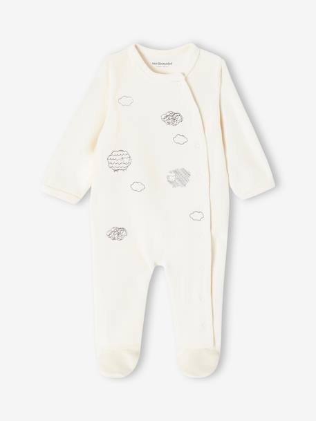 Pack of 2 'Little Lambs' Sleepsuits in Velour, for Babies pale yellow 