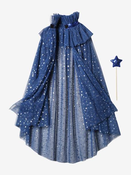 Glittery Cape + Wand blue+WHITE LIGHT SOLID WITH DESIGN 