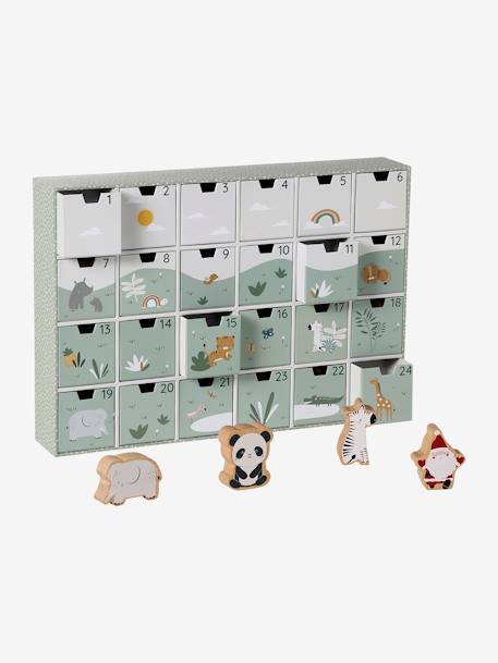 Advent Calendar with Toys in FSC® Wood green+grey+red+wood 